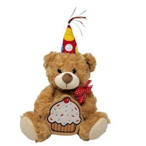 Happy Birthday Musical Teddy Bear Plush Stuffed Animal Cupcake Pocket 14" Brown